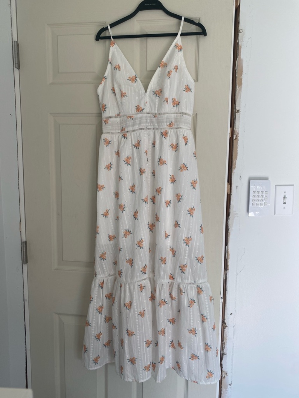 Simple White Maxi Dress with Peach Floral Print